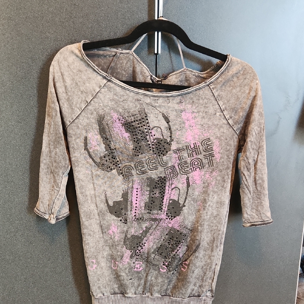 Guess Pink and Gray Sweatshirt with Graphic Design